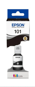Epson 101 ink bottle packaging on a black background