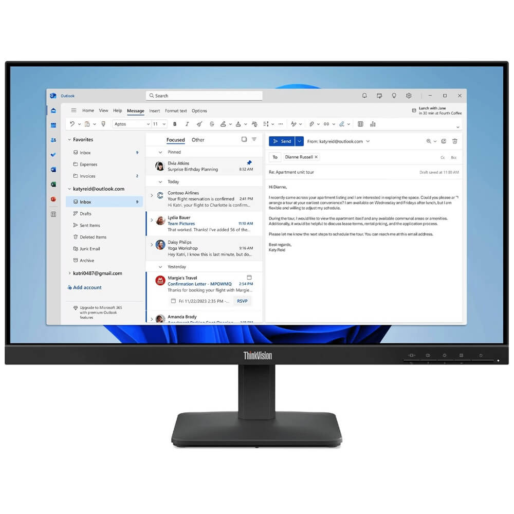 Lenovo Thinkvision S24-4E 23.8Inch Tilt Stand Windows 11 3 Year Cci Highest Position | 539.8 X 180.0 X 402.9 Mm