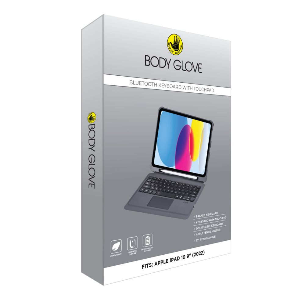 Body Glove Bluetooth Keyboard With Touch Pad - Apple iPad (2022) Bluetooth Keyboard With Touchpad For Apple iPad (2022) Provides Full Protection To Your Tablet. It Features A Detachable Backlit Keyboard With Touchpad