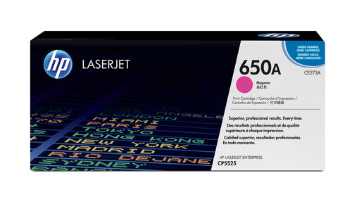 HP 650A COLOR LASERJET CP5525 MAGENTA PRINT TONER CARTRIDGE PRINTS APPROXIMATELY 15 000 PGS USING THE ISO/IEC 19798 YIELD STANDARD